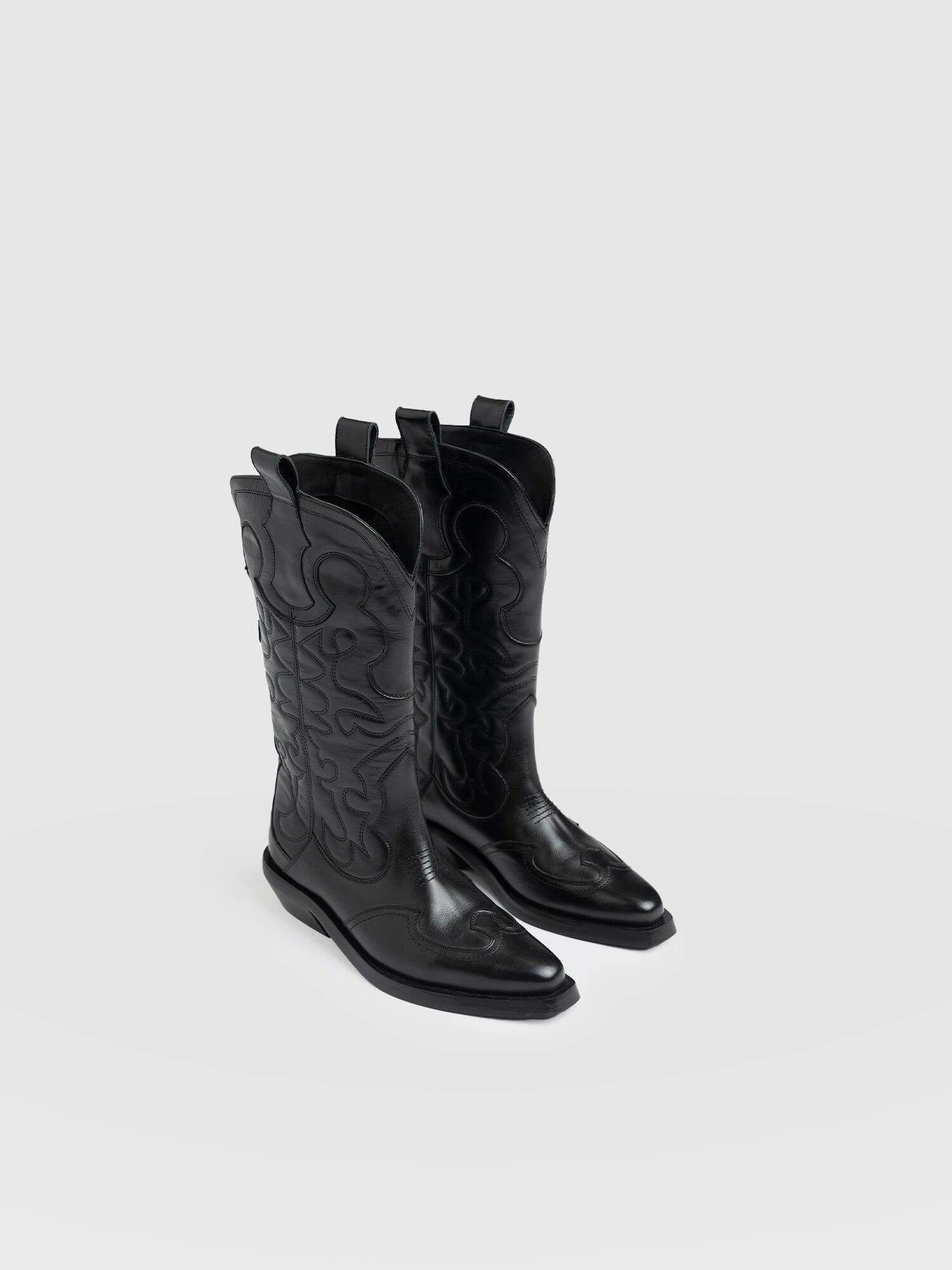 Kansas Western Boot Black - Women's Leather Boots |  Saint + Sofia® EU