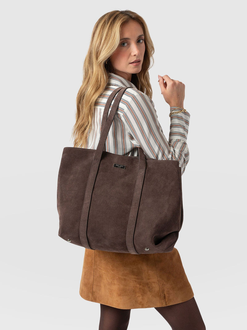 Kara Shopper Bag Brown Suede - Women's Bags | Saint + Sofia® EU