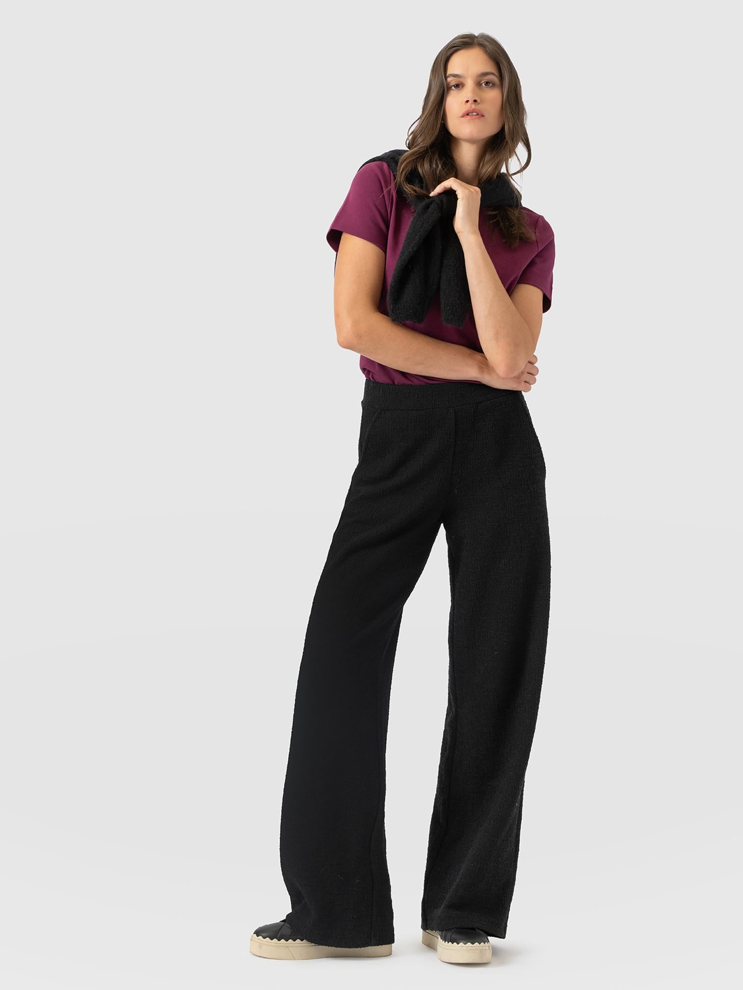 Keller Wide Leg Pant - Black Boucle - Women's Trousers | Saint and Sofia® EU