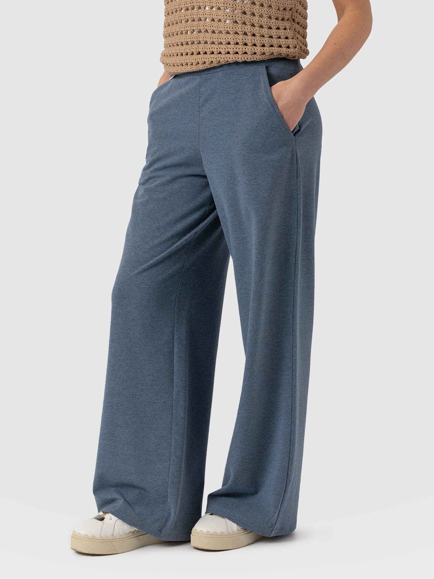Keller Wide Leg Pant Blue Melange - Women's Trousers | Saint + Sofia® EU