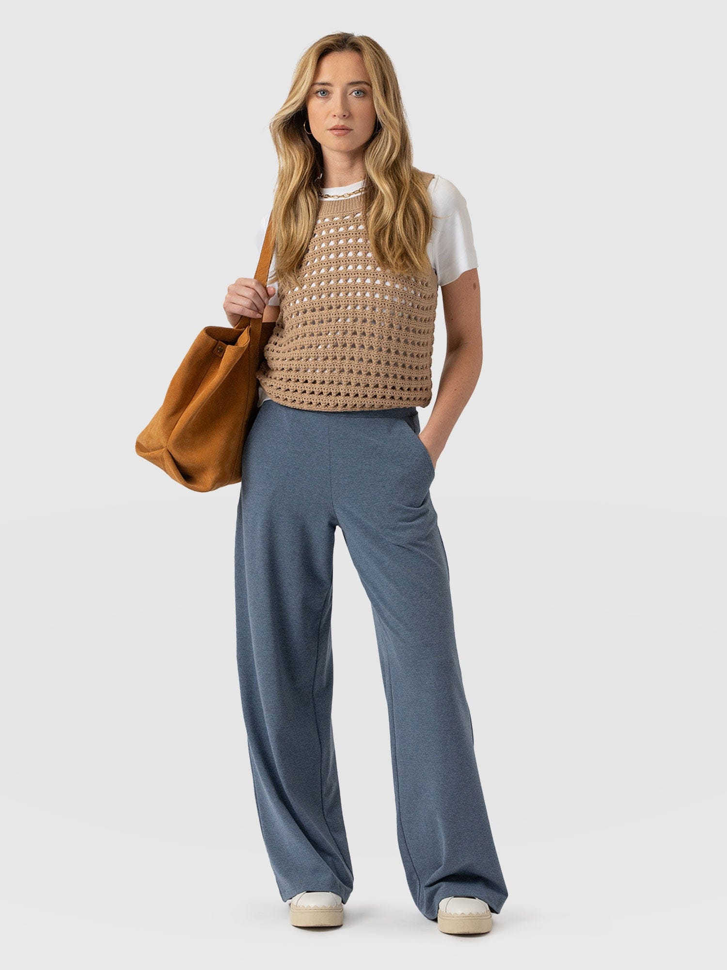Keller Wide Leg Pant Blue Melange - Women's Trousers | Saint + Sofia® EU