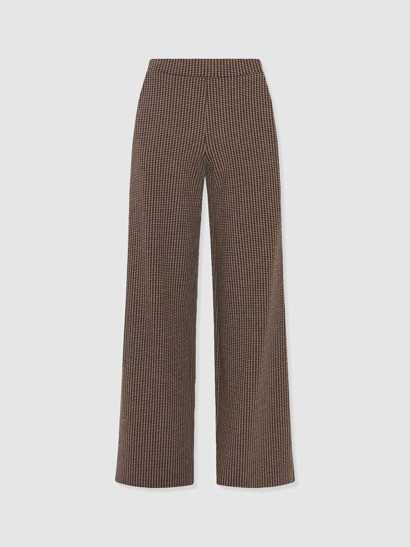 Keller Wide Leg Pant - Brown Mini Houndstooth - Women's Trousers | Saint + Sofia® EU