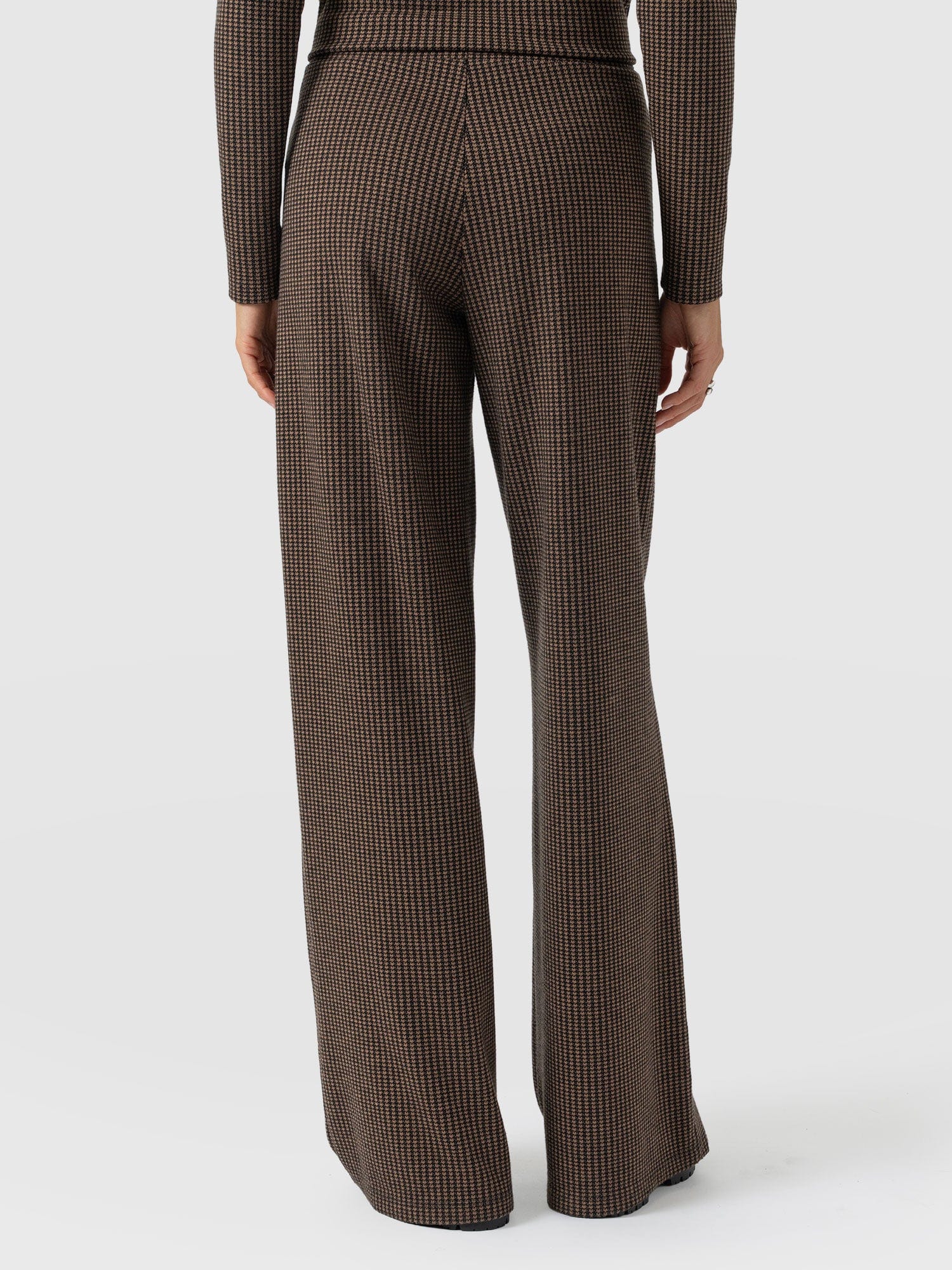 Keller Wide Leg Pant - Brown Mini Houndstooth - Women's Trousers | Saint + Sofia® EU