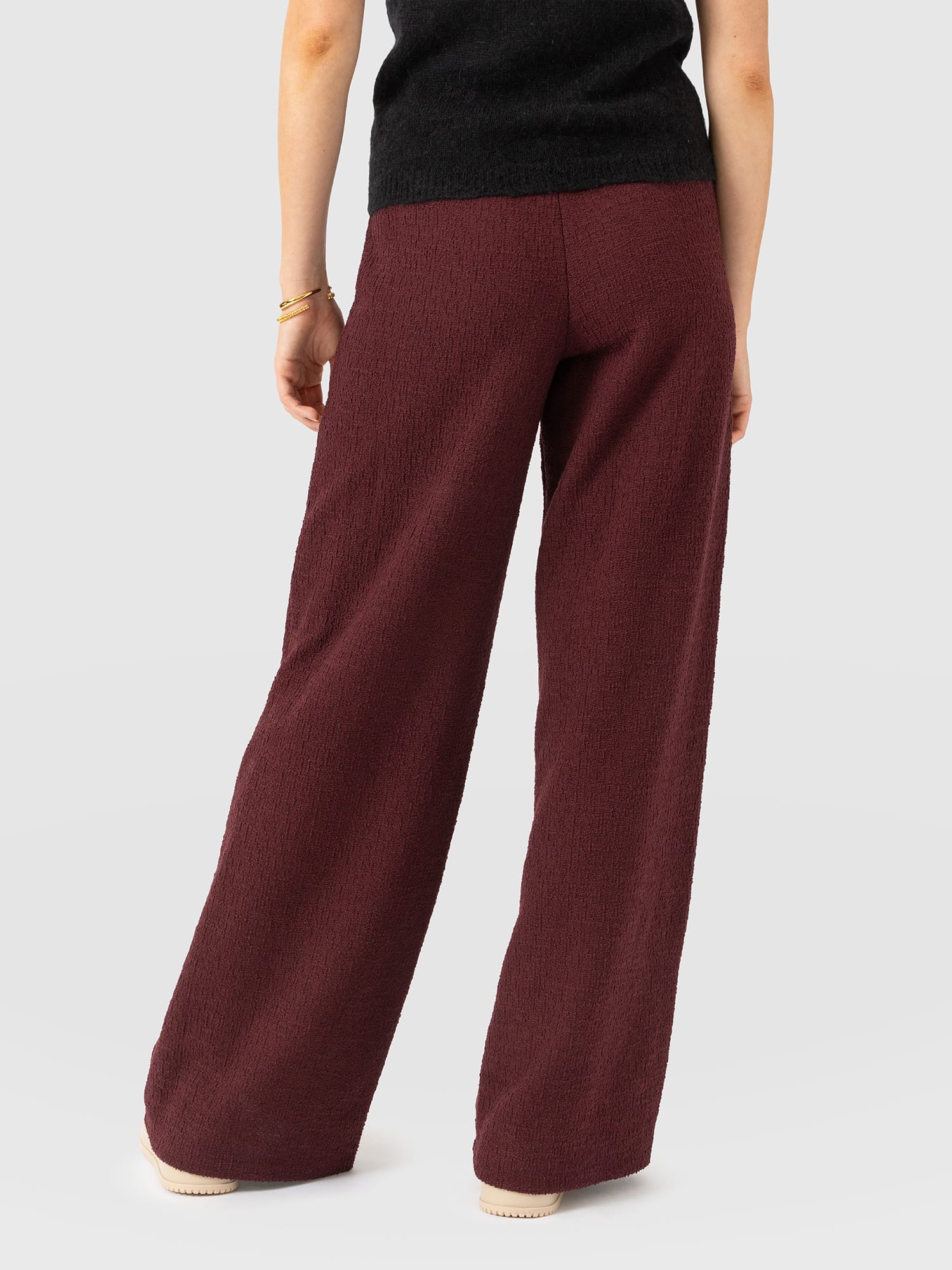 Keller Wide Leg Pant - Burgundy Boucle - Women's Trousers | Saint and Sofia® EU