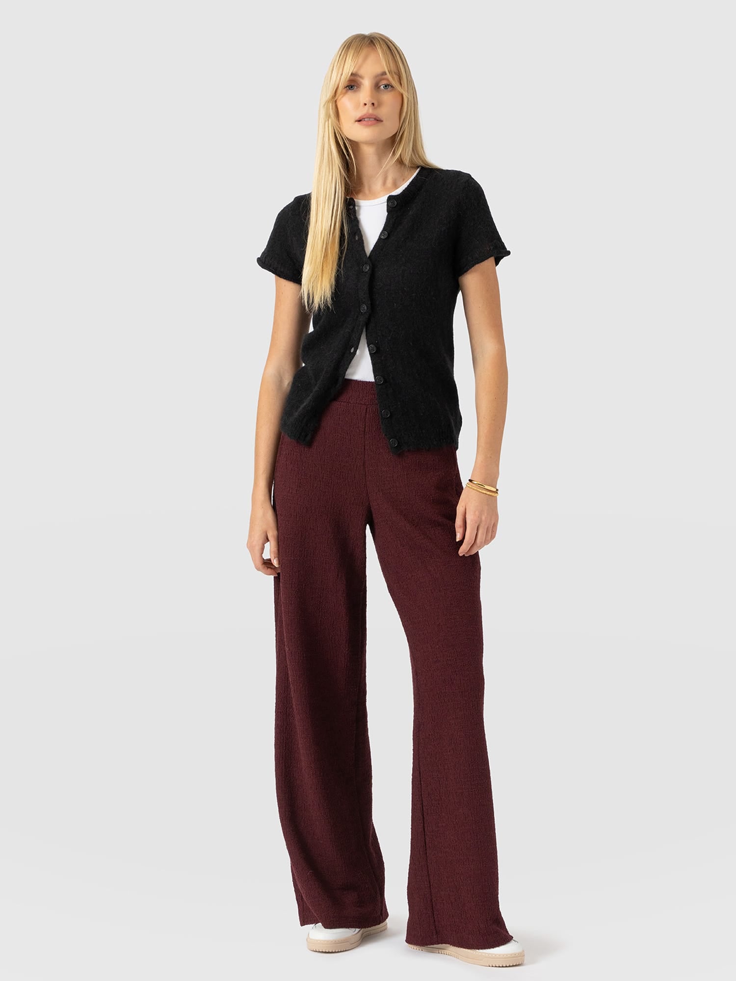 Keller Wide Leg Pant - Burgundy Boucle - Women's Trousers | Saint and Sofia® EU