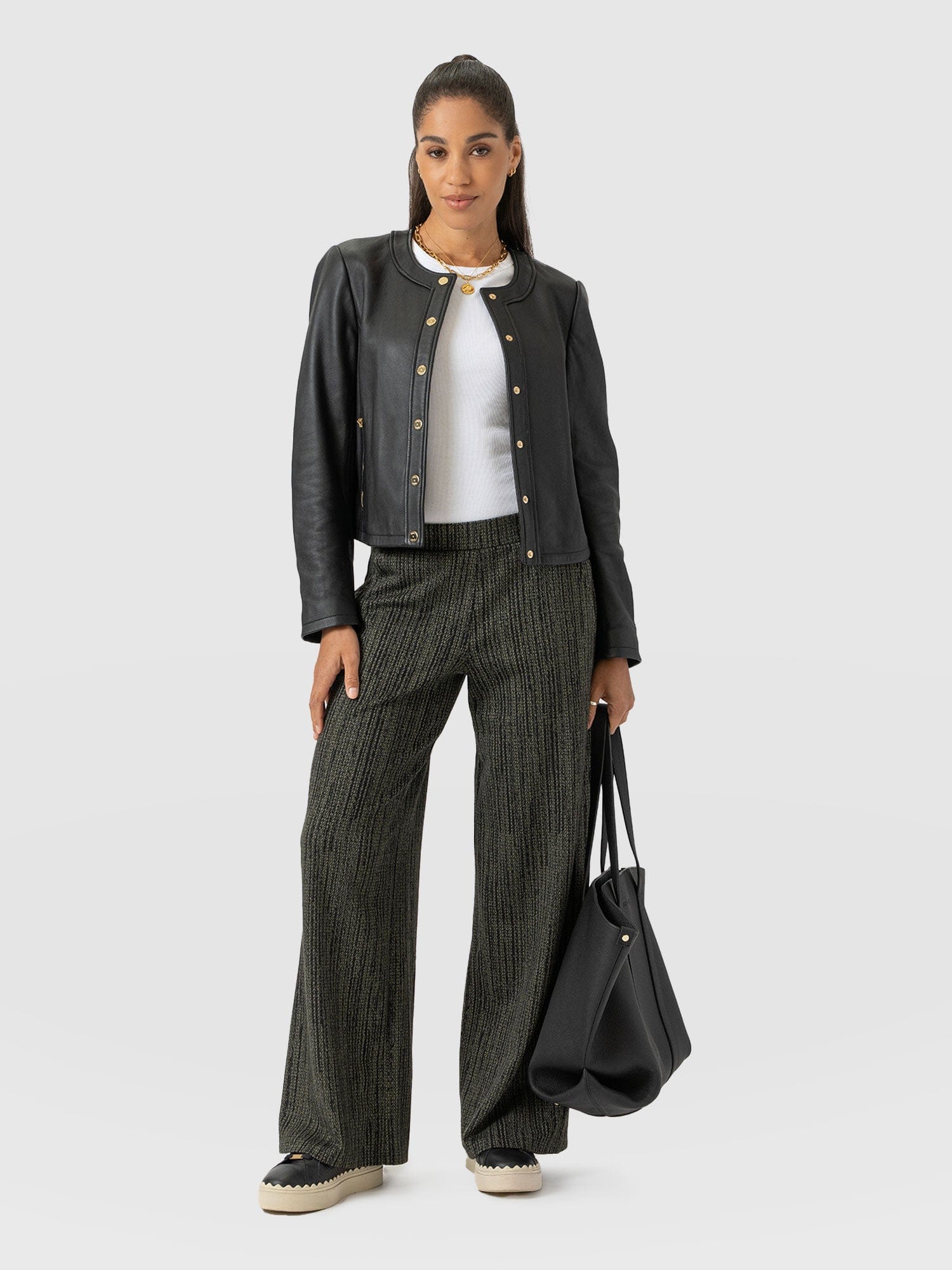 Keller Wide Leg Pant Green Texture - Women's Trousers | Saint + Sofia® EU