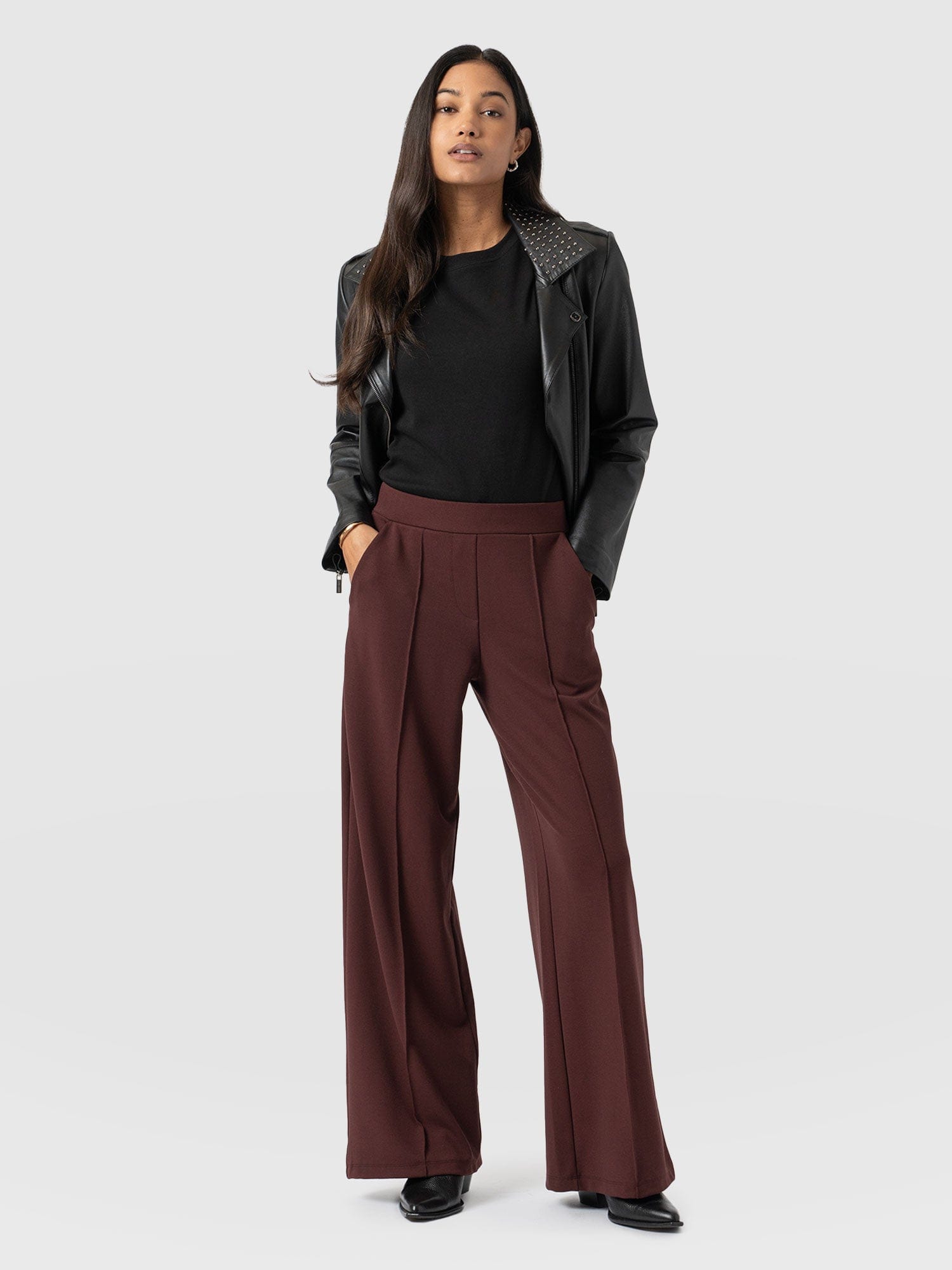 Keller Wide Leg Pant Maroon - Women's Trousers | Saint + Sofia® EU