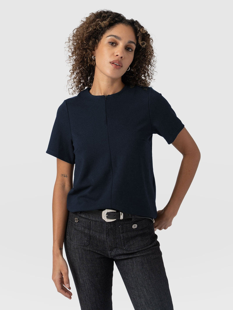 Keller Zip Up Tee Navy - Women's T-Shirts | Saint + Sofia® EU