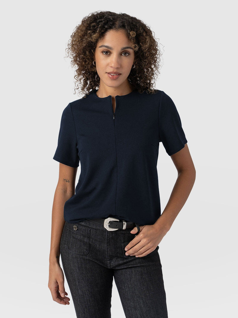 Keller Zip Up Tee Navy - Women's T-Shirts | Saint + Sofia® EU