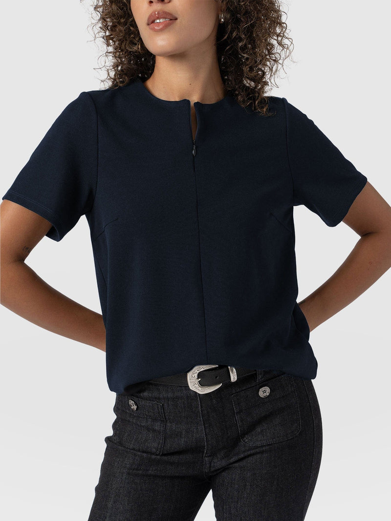 Keller Zip Up Tee Navy - Women's T-Shirts | Saint + Sofia® EU