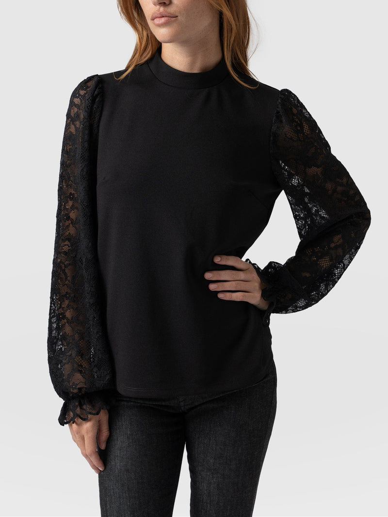 Lace Penny Puff Long Sleeve Black - Women's T-Shirts |  Saint + Sofia® EU