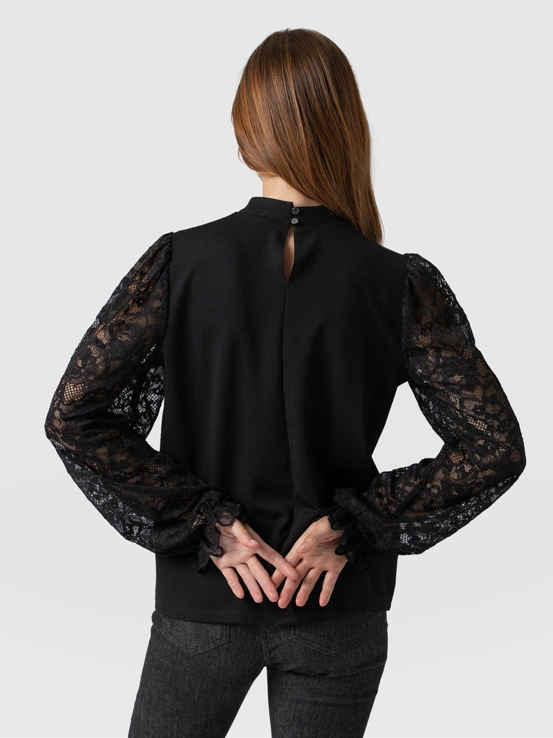 Lace Penny Puff Long Sleeve Black - Women's T-Shirts |  Saint + Sofia® EU