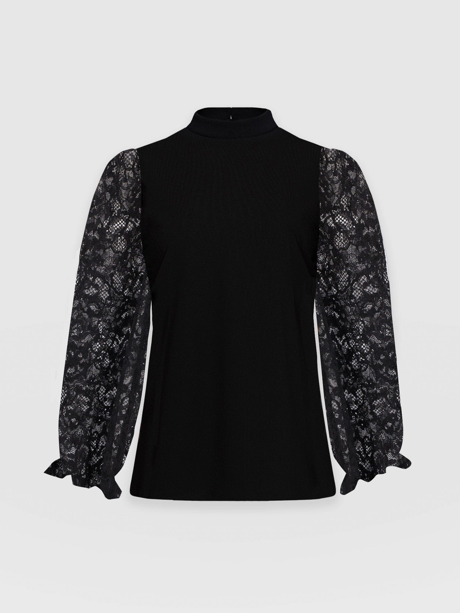 Lace Penny Puff Long Sleeve Black - Women's T-Shirts |  Saint + Sofia® EU