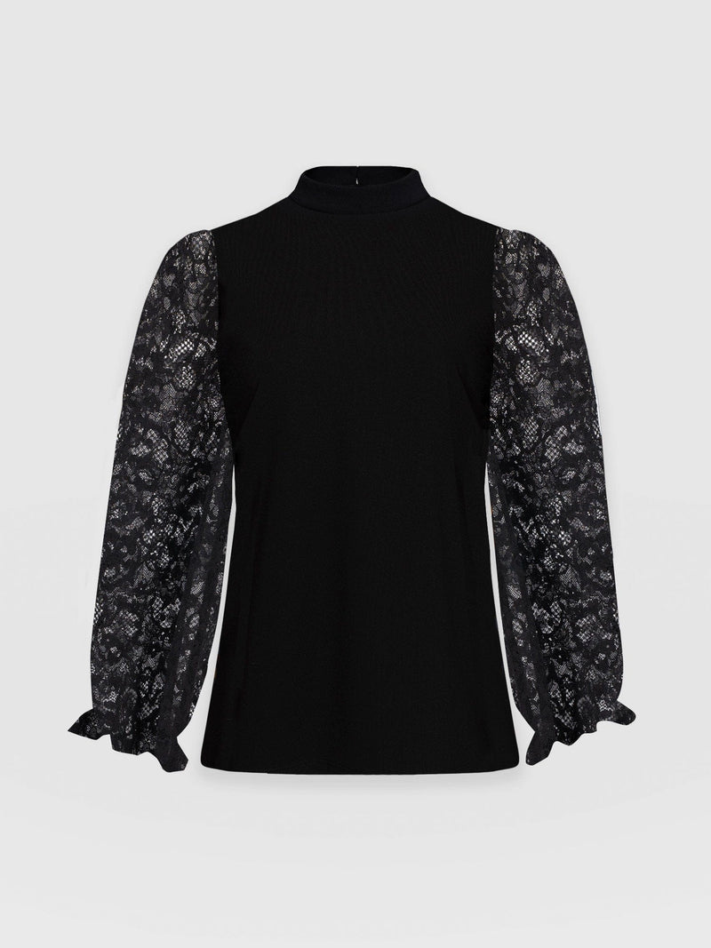 Lace Penny Puff Long Sleeve Black - Women's T-Shirts |  Saint + Sofia® EU