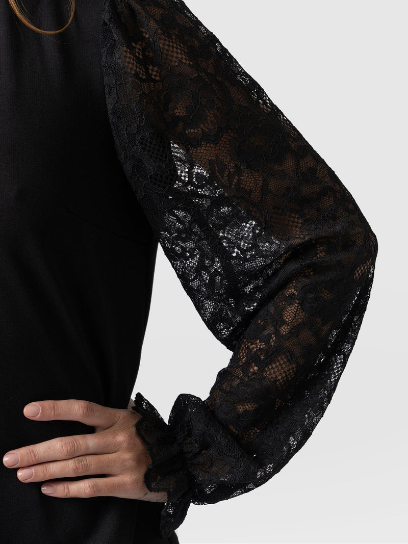 Lace Penny Puff Long Sleeve Top Black - Women's T-Shirts | Saint + Sofia® EU