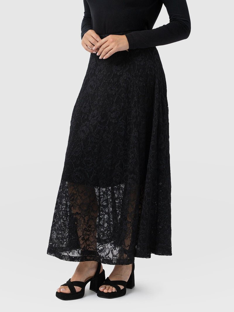 Lana A - Line Skirt - Black Lace - Women's Skirts | Saint + Sofia® EU