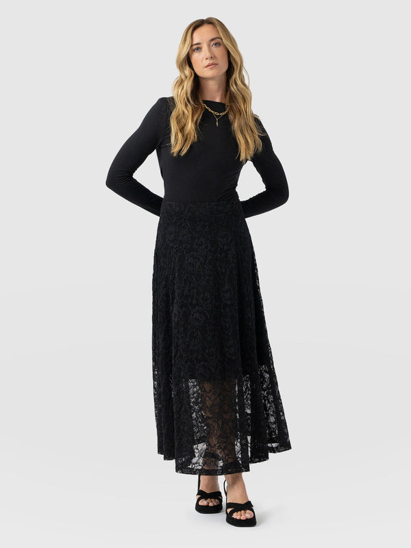 Lana A - Line Skirt - Black Lace - Women's Skirts | Saint + Sofia® EU