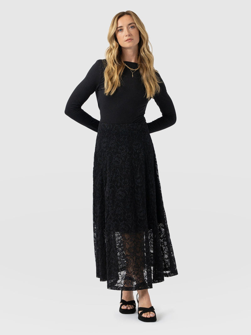 Lana A - Line Skirt - Black Lace - Women's Skirts | Saint + Sofia® EU