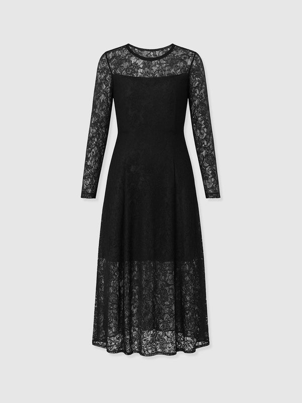 Lana Pleated Dress - Black Lace - Women's Dresses | Saint + Sofia® EU