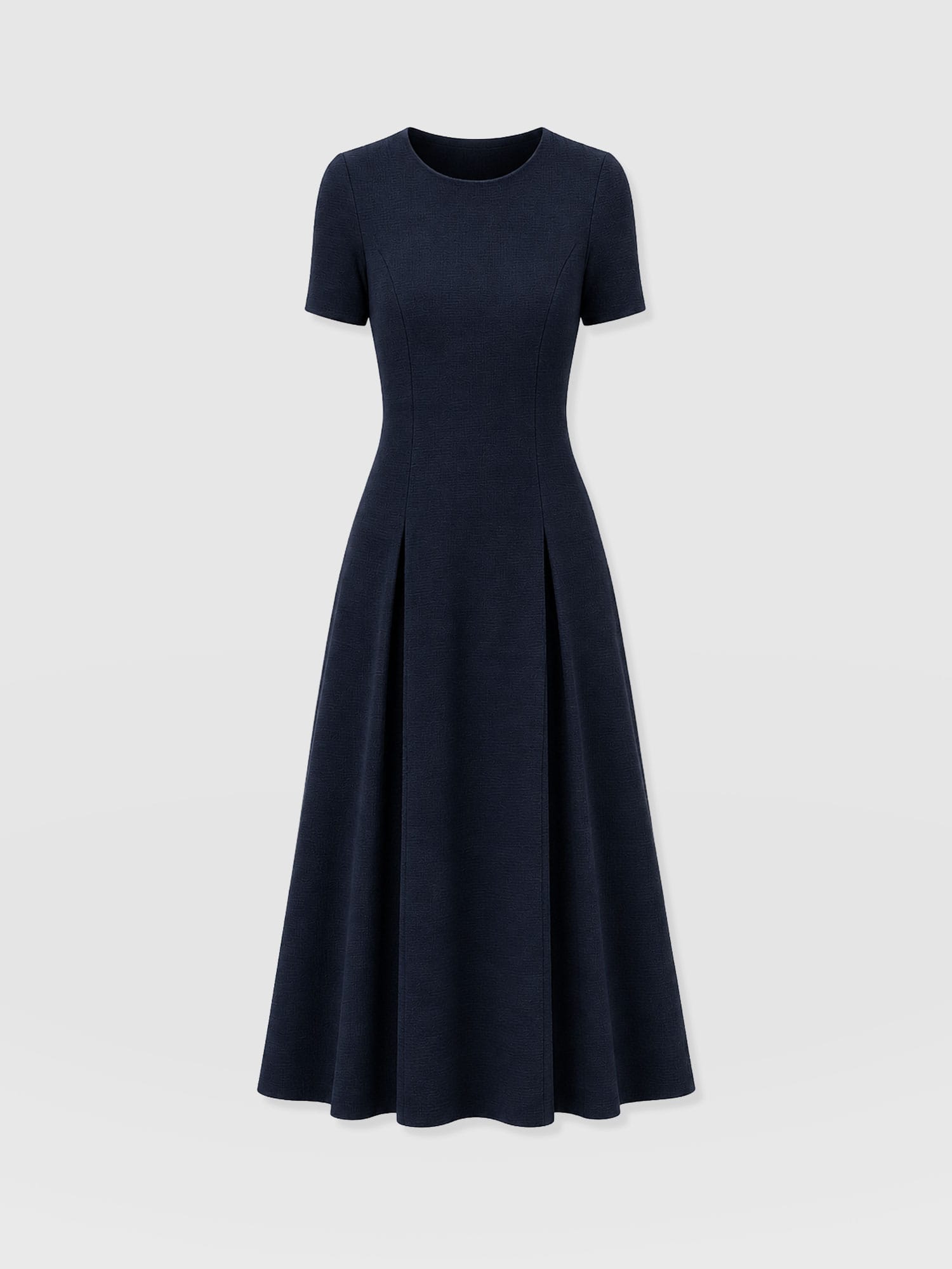 Lana Pleated Short Sleeve Dress - Navy Boucle - Women's Dresses | Saint and Sofia® EU
