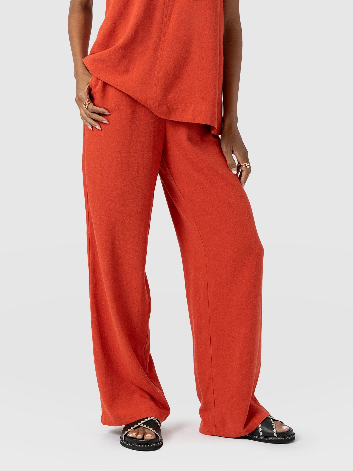 Corinne Wide Leg Linen Pant - Burnt Orange - Women's Trousers | Saint + Sofia® EU