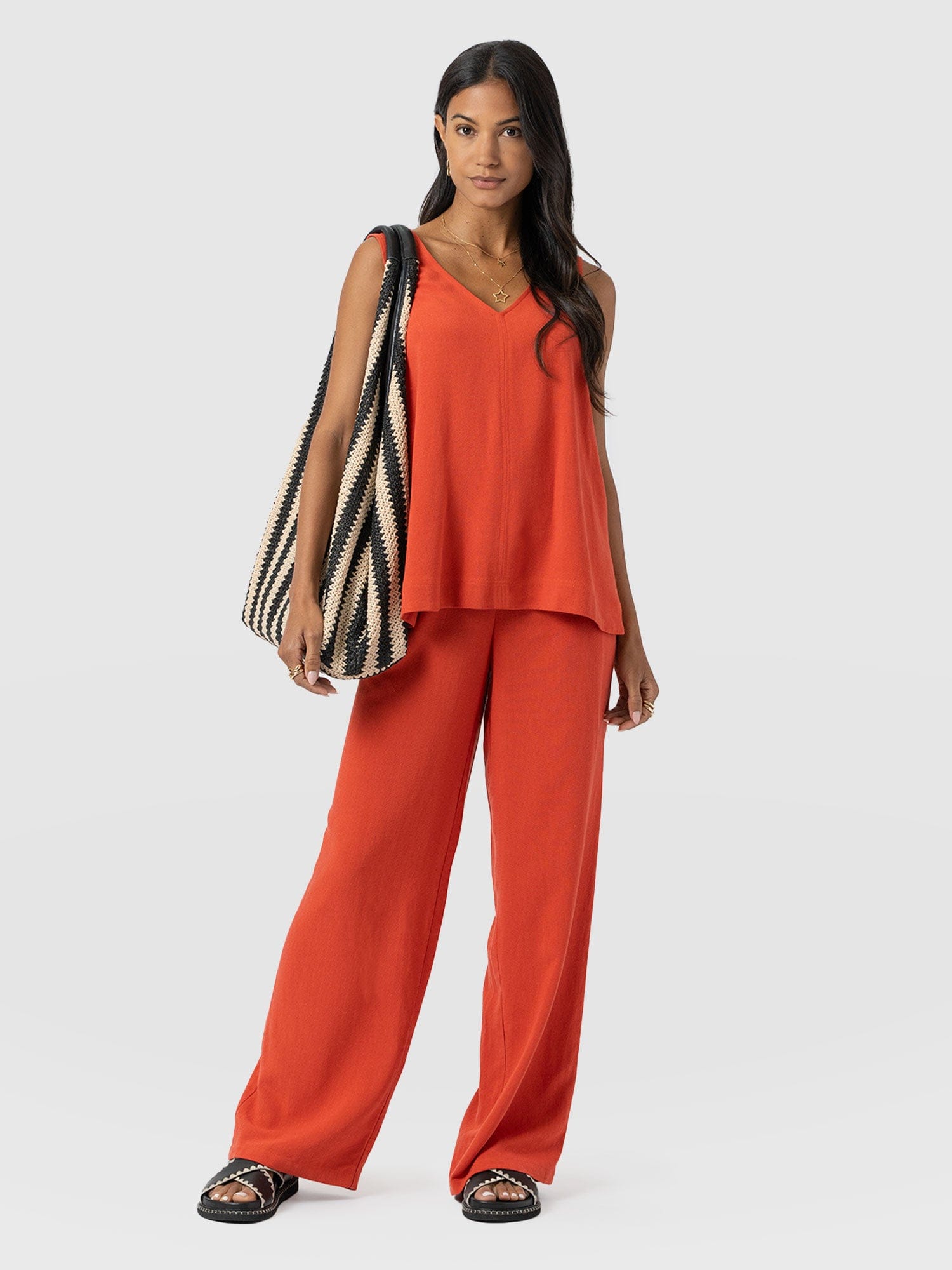 Corinne Wide Leg Linen Pant - Burnt Orange - Women's Trousers | Saint + Sofia® EU