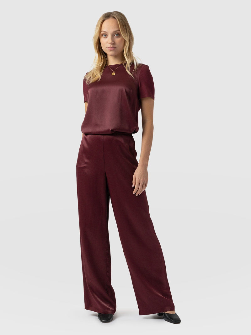 Langley Wide Leg Pant Maroon - Women's Trousers | Saint + Sofia® EU