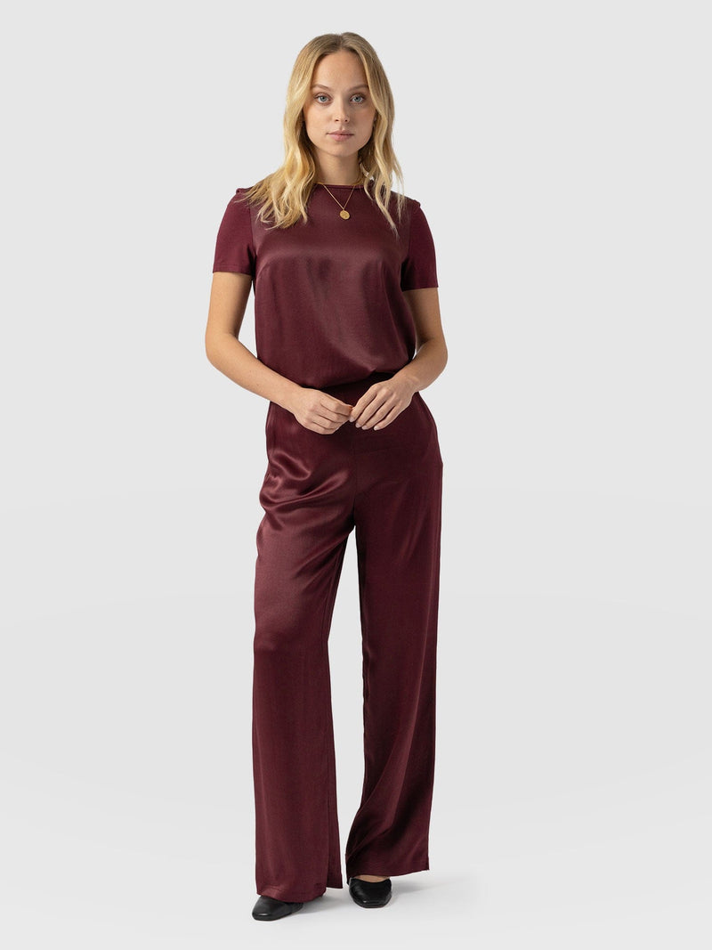 Langley Wide Leg Pant Maroon - Women's Trousers | Saint + Sofia® EU