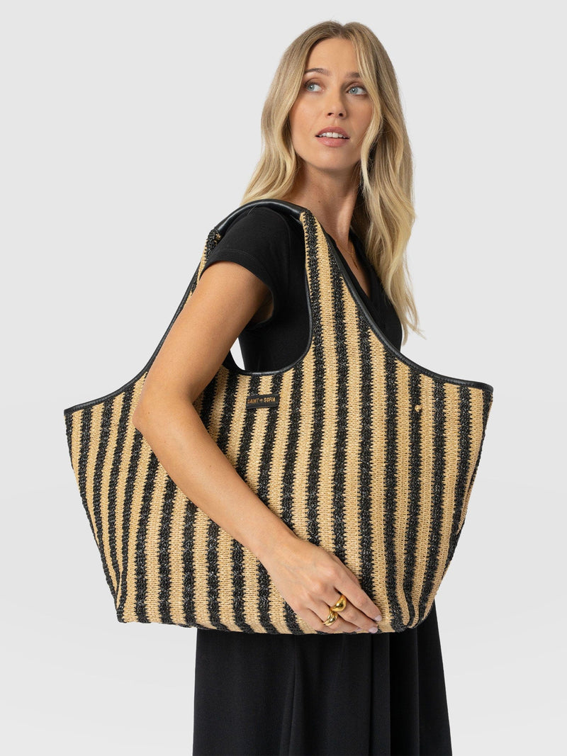 Large Stella Shoulder Tote Bag - Black Raffia - Women's Handbags | Saint + Sofia® EU