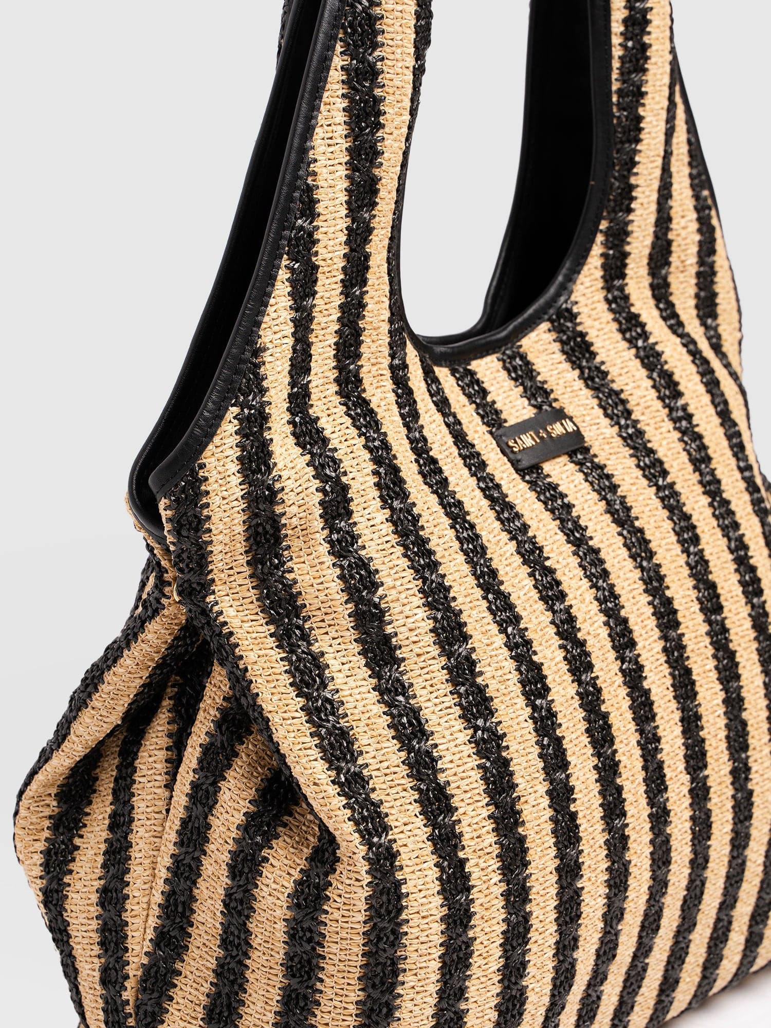 Large Stella Shoulder Tote Bag - Black Raffia - Women's Handbags | Saint + Sofia® EU