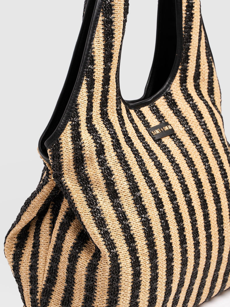 Large Stella Shoulder Tote Bag - Black Raffia - Women's Handbags | Saint + Sofia® EU