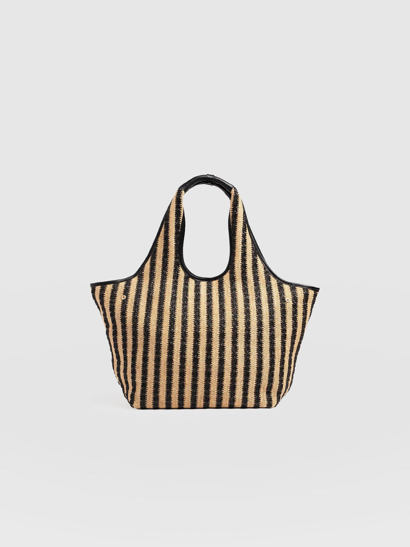 Large Stella Shoulder Tote Bag - Black Raffia - Women's Handbags | Saint + Sofia® EU