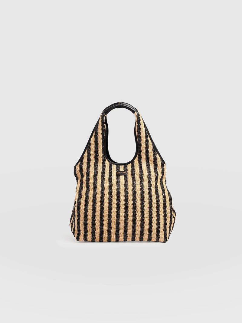Large Stella Shoulder Tote Bag - Black Raffia - Women's Handbags | Saint + Sofia® EU