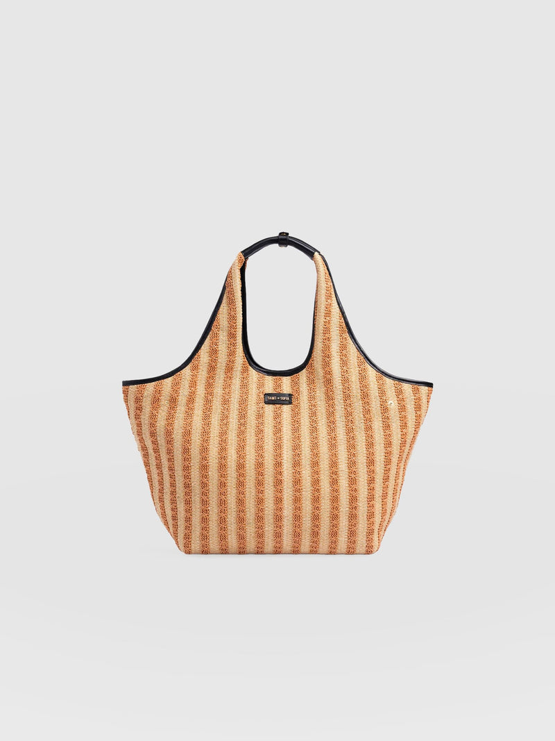 Large Stella Shoulder Tote Bag - Orange Raffia - Women's Handbags | Saint + Sofia® EU