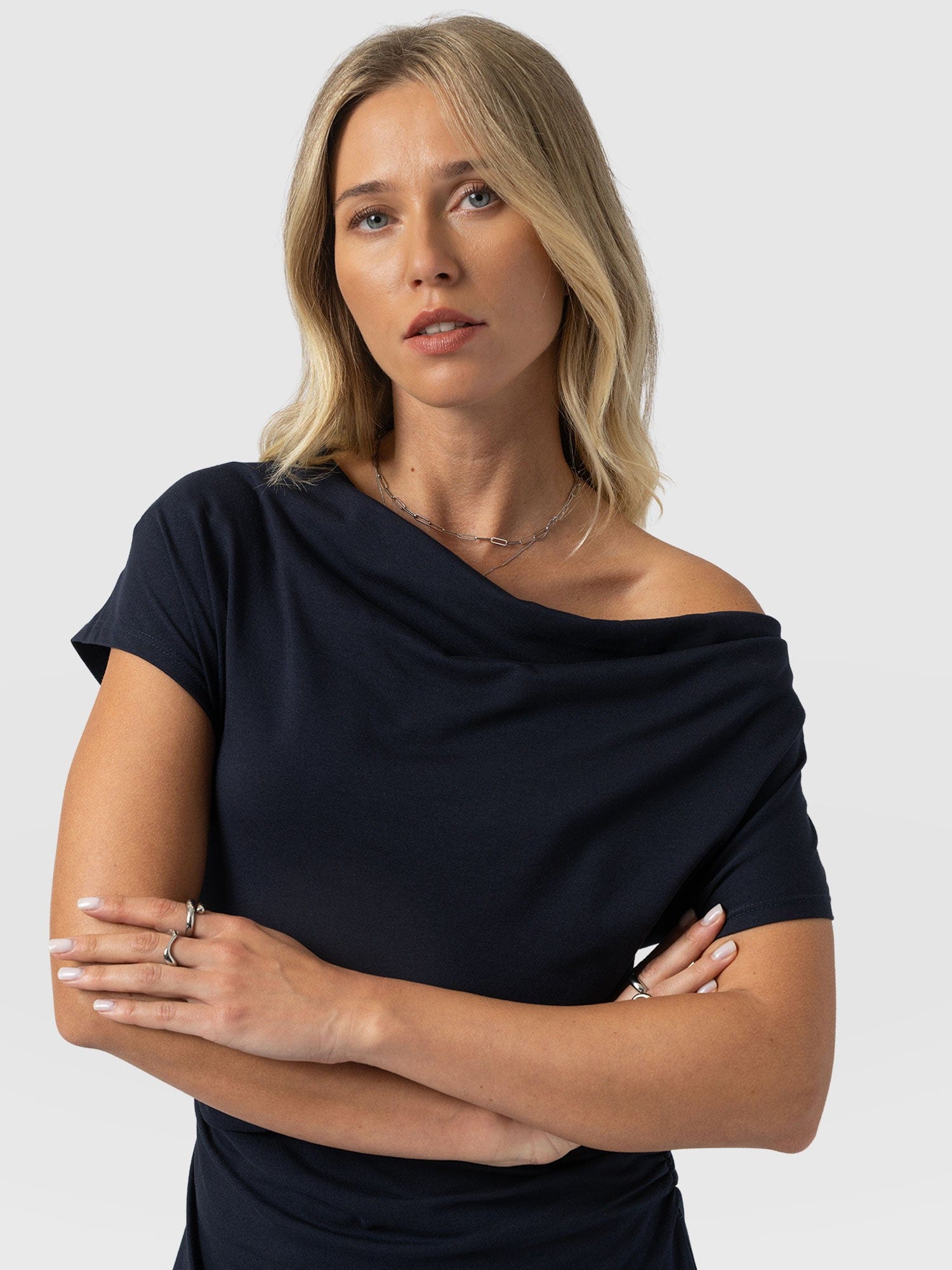 Laurie Cowl Neck Dress - Navy - Women's Dresses | Saint + Sofia® EU