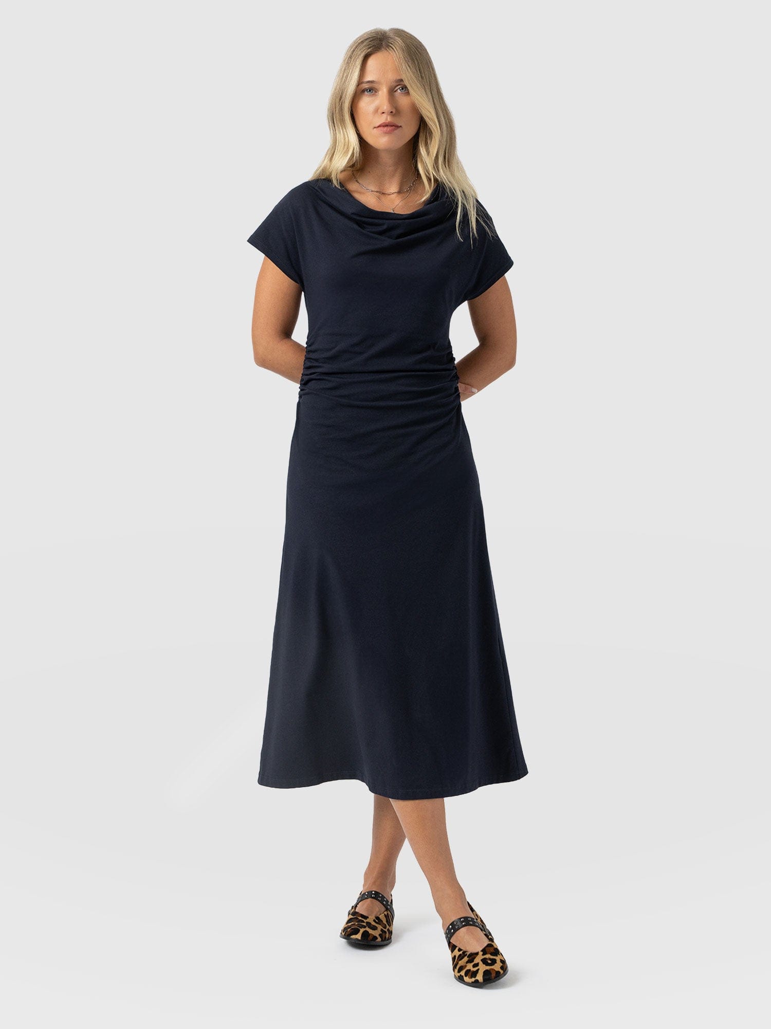 Laurie Cowl Neck Dress - Navy - Women's Dresses | Saint + Sofia® EU