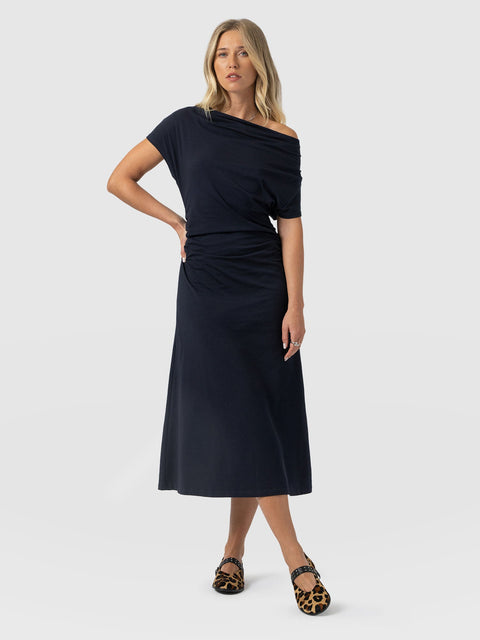 Laurie Cowl Neck Dress - Navy - Women's Dresses | Saint + Sofia® EU