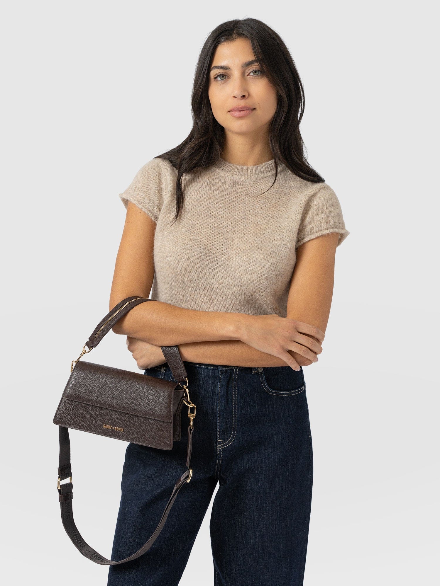 Lennox Half Flap Bag - Chocolate - Women's Handbags | Saint + Sofia® EU