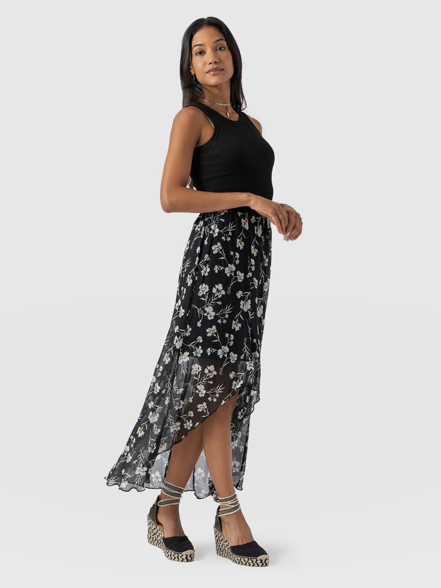Lexi High Low Skirt - Black Spring Floral - Women's Skirts | Saint + Sofia® EU