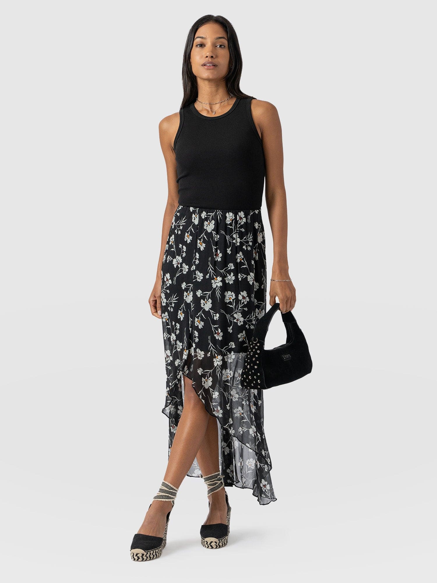 Lexi High Low Skirt - Black Spring Floral - Women's Skirts | Saint + Sofia® EU
