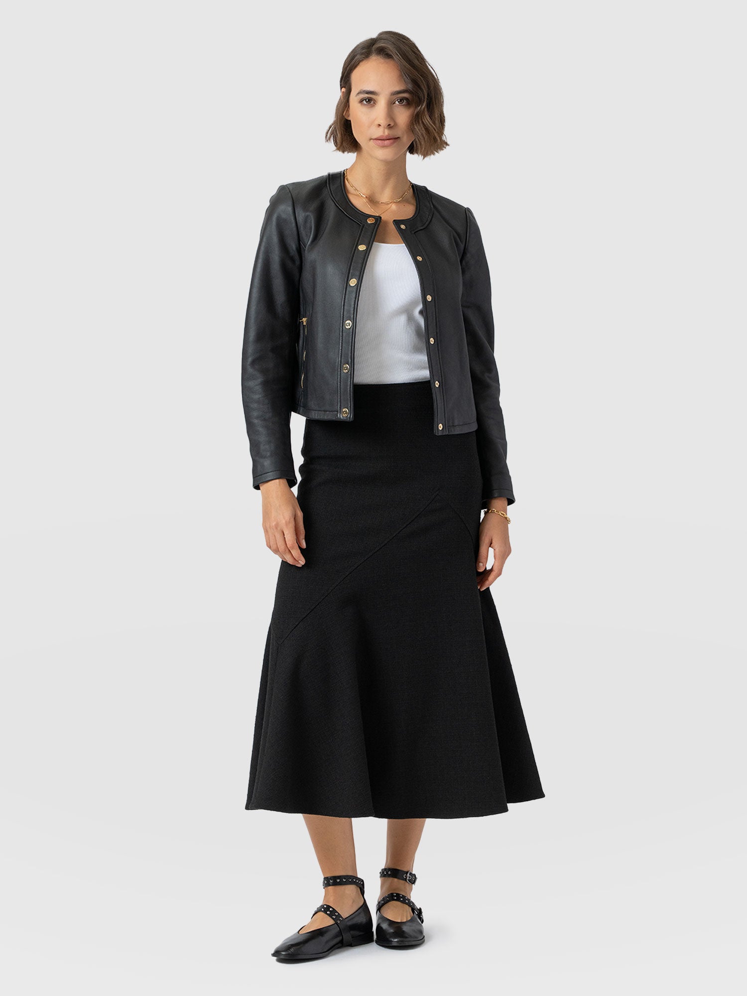 Lumi Panelled Skirt  - Black Boucle - Women's Skirts | Saint + Sofia® EU