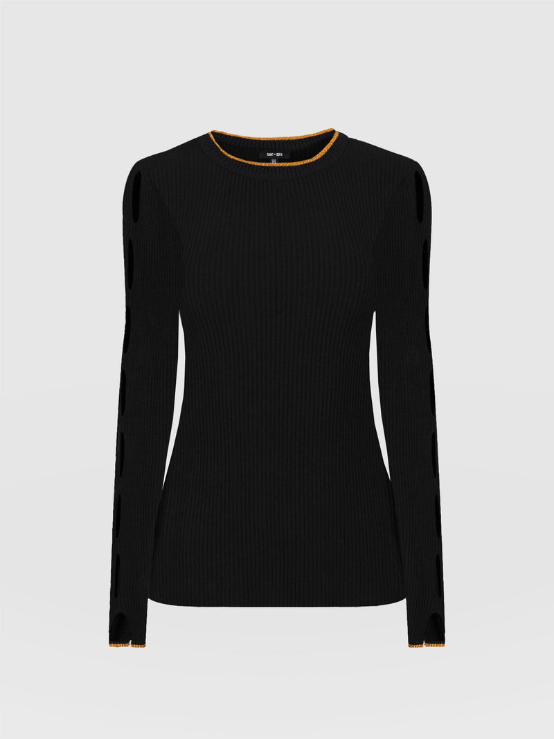 Luna Cut Out Sweater Black Lurex - Women's Jumpers |  Saint + Sofia® EU