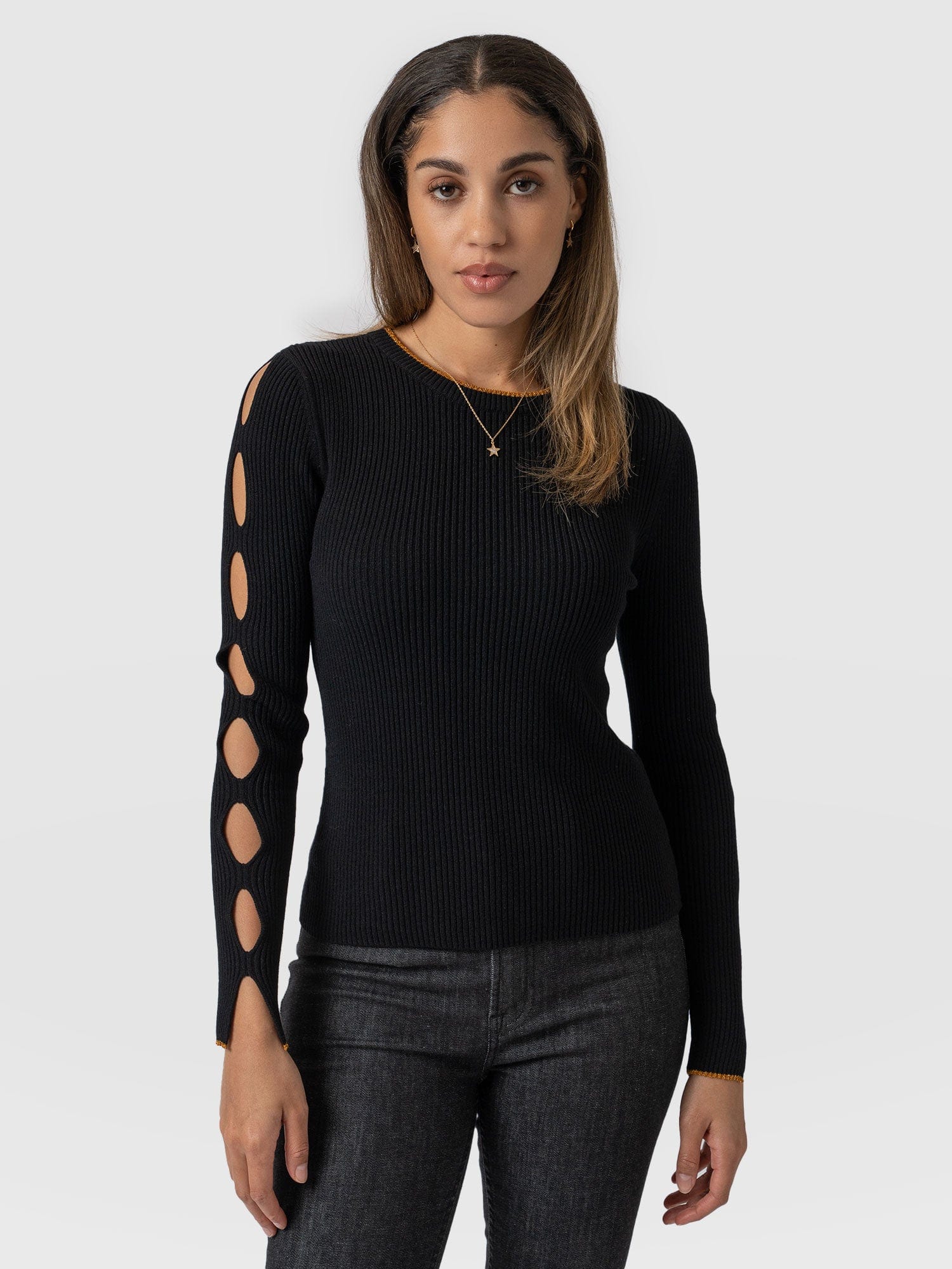 Luna Cut Out Sweater Black Lurex - Women's Jumpers |  Saint + Sofia® EU