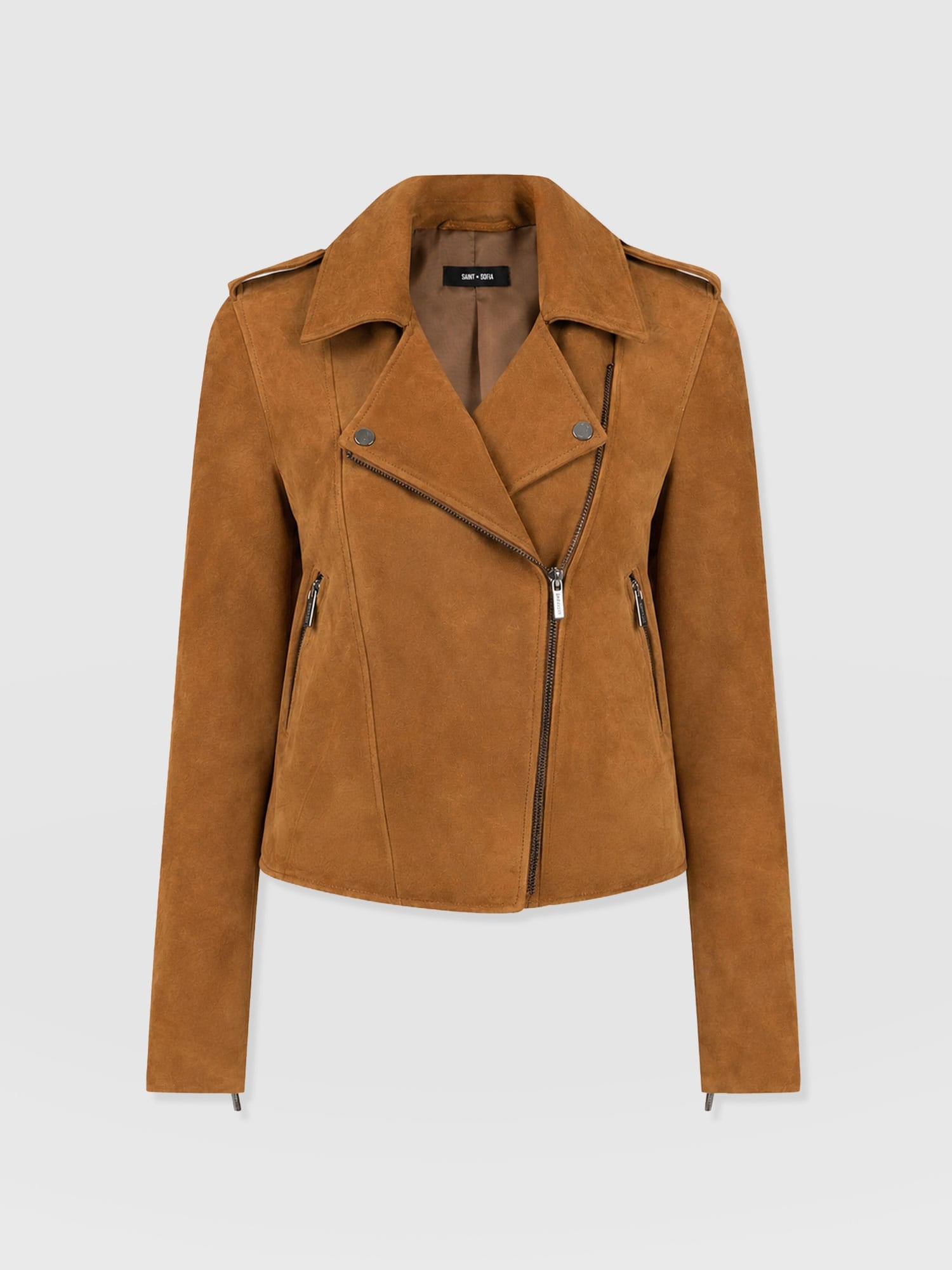 Luther Leather Jacket - Camel Suede - Women's Leathers | Saint and Sofia® EU