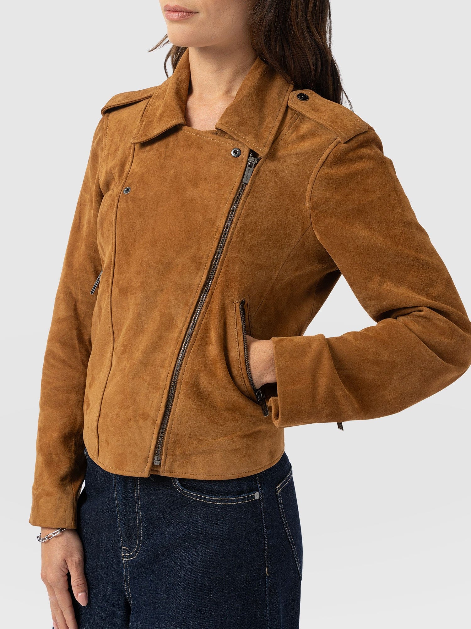 Luther Leather Jacket - Camel Suede - Women's Leathers | Saint + Sofia® EU