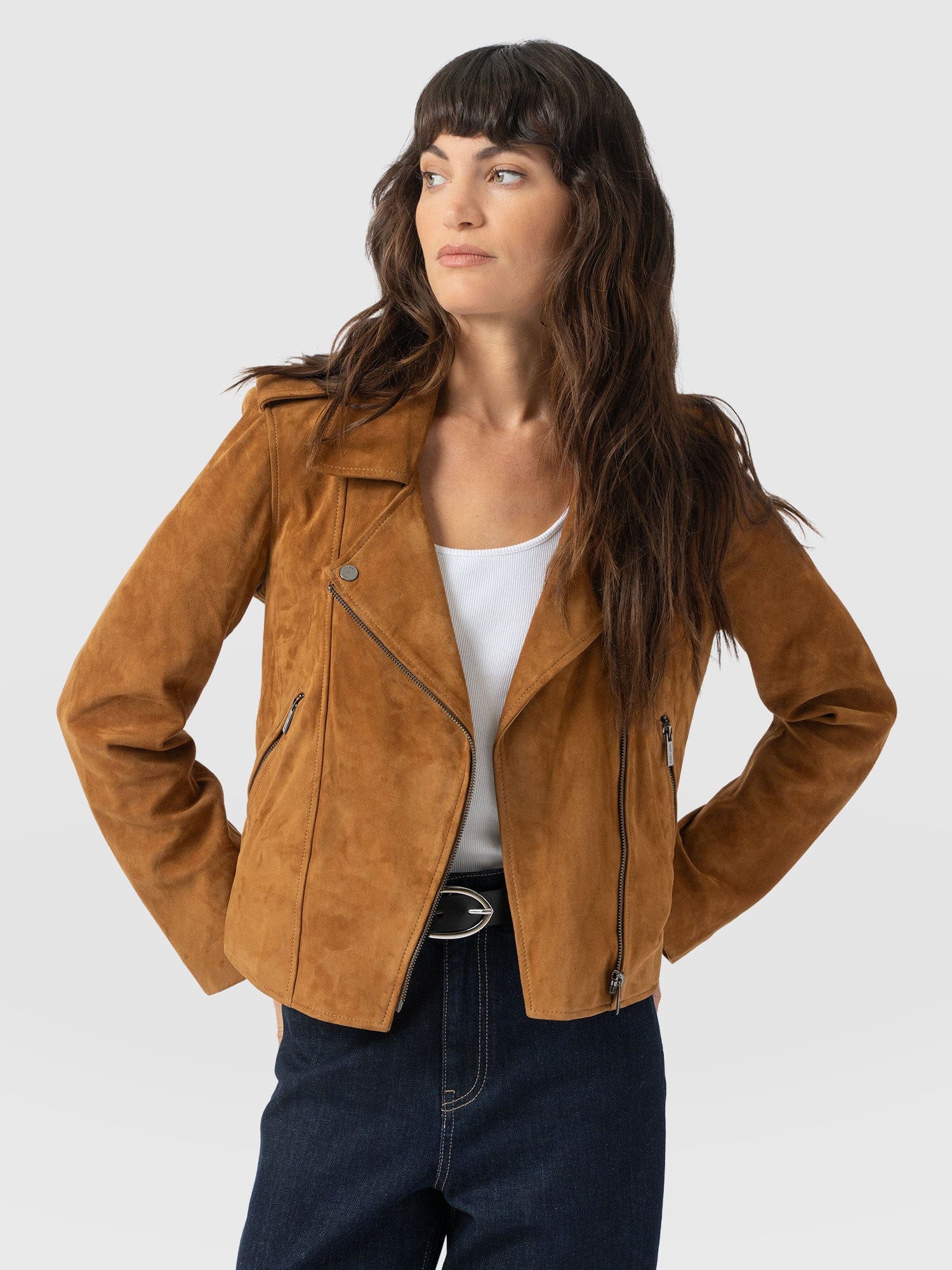 Luther Leather Jacket - Camel Suede - Women's Leathers | Saint + Sofia® EU