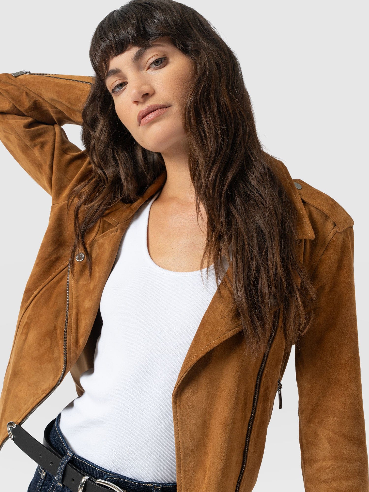 Luther Leather Jacket - Camel Suede - Women's Leathers | Saint + Sofia® EU