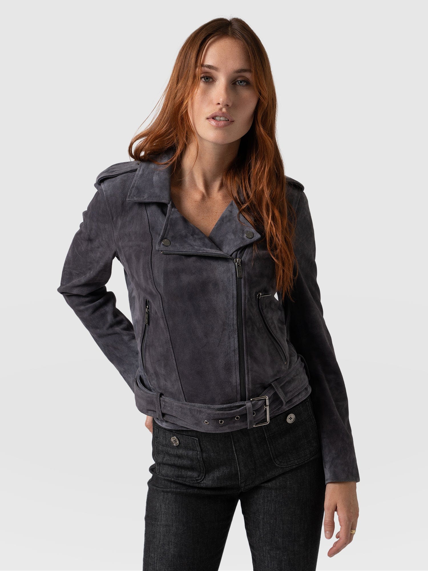 Luther Suede Jacket Charcoal - Women's Leather Jacket | Saint + Sofia® EU