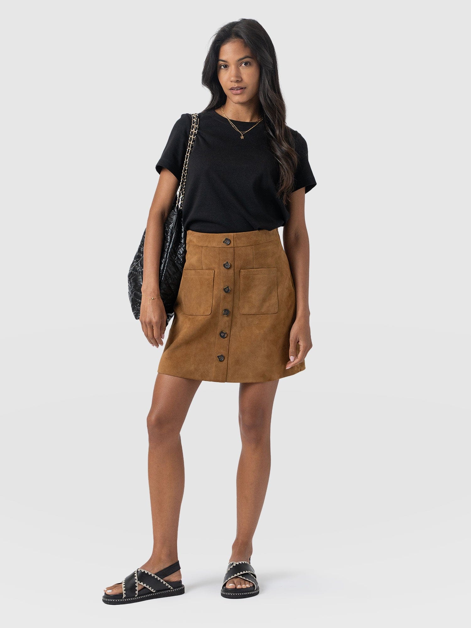 Luther Suede Mini Skirt - Camel  - Women's Skirts | Saint + Sofia® EU