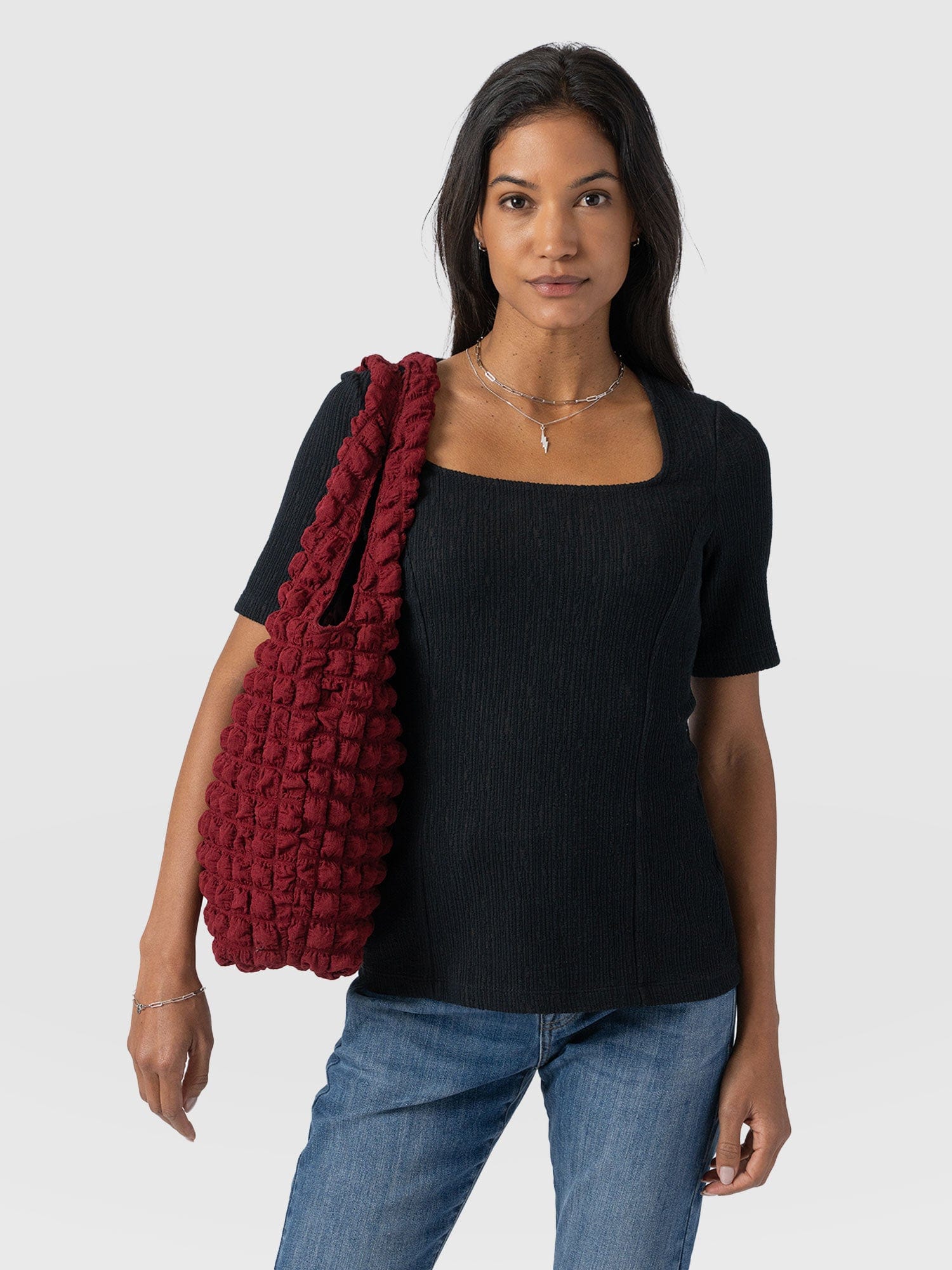 Mabel Short Sleeve Tee - Black Textured - Women's T-Shirts | Saint + Sofia® EU